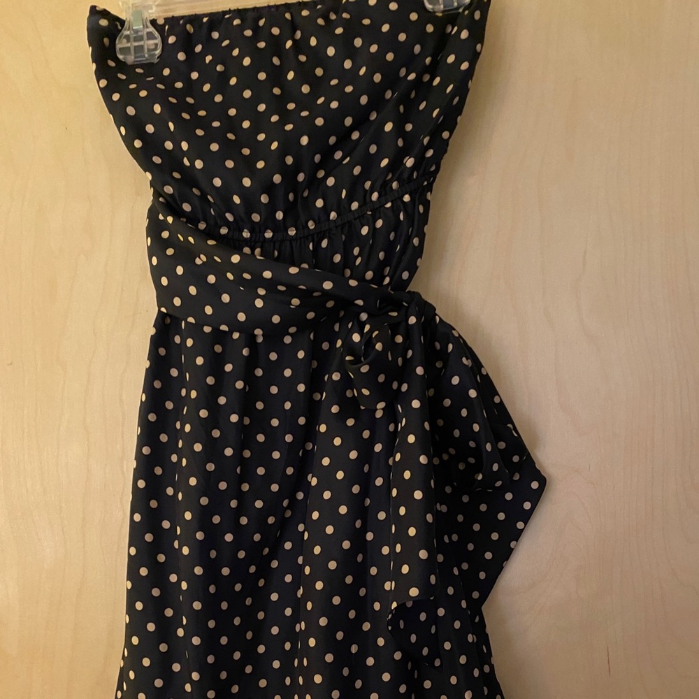 Dress strapless BCBG black with tan poke a dots